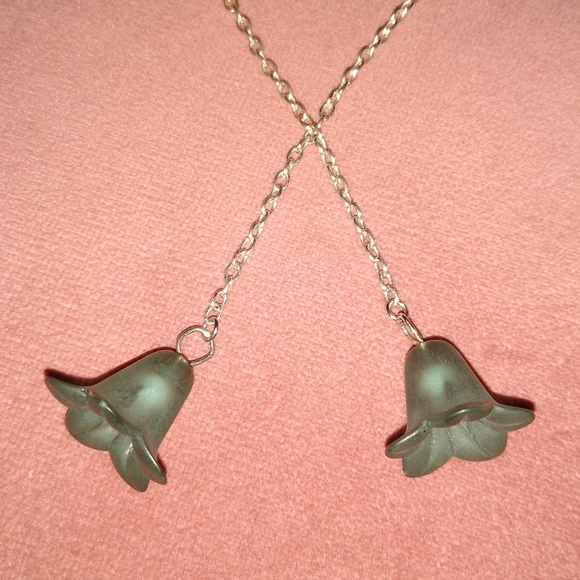 Smoky Blue Flower Earrings Solid 925 Sterling Silver Ear Hooks Long Dangle Chain - Picture 2 of 10